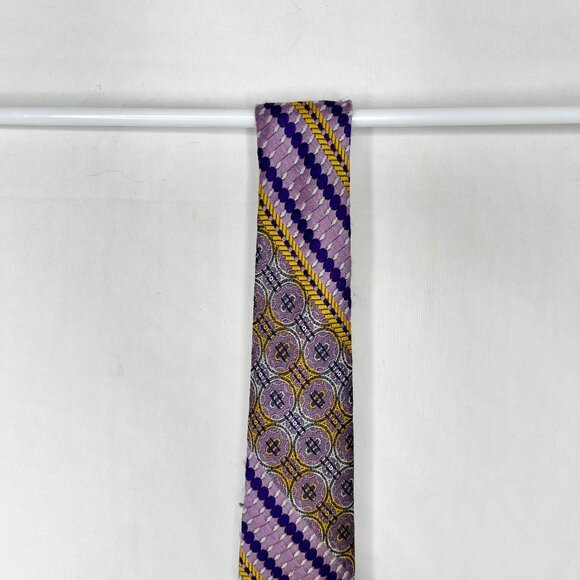 Vintage 1970’s Beau Brummell Gentry Men’s Neck Tie 4 ¼” Purple & Gold  Stripe - Picture 4 of 12